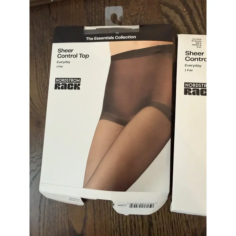 Nordstrom Rack Sheer Control Top Panty Hose NIB Sz B (3 Pairs) Black
